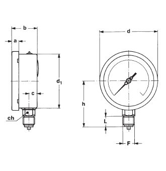 Manomètre tout inox MGS18.2.A.E.0...10Bar.41M 1/2"BSP